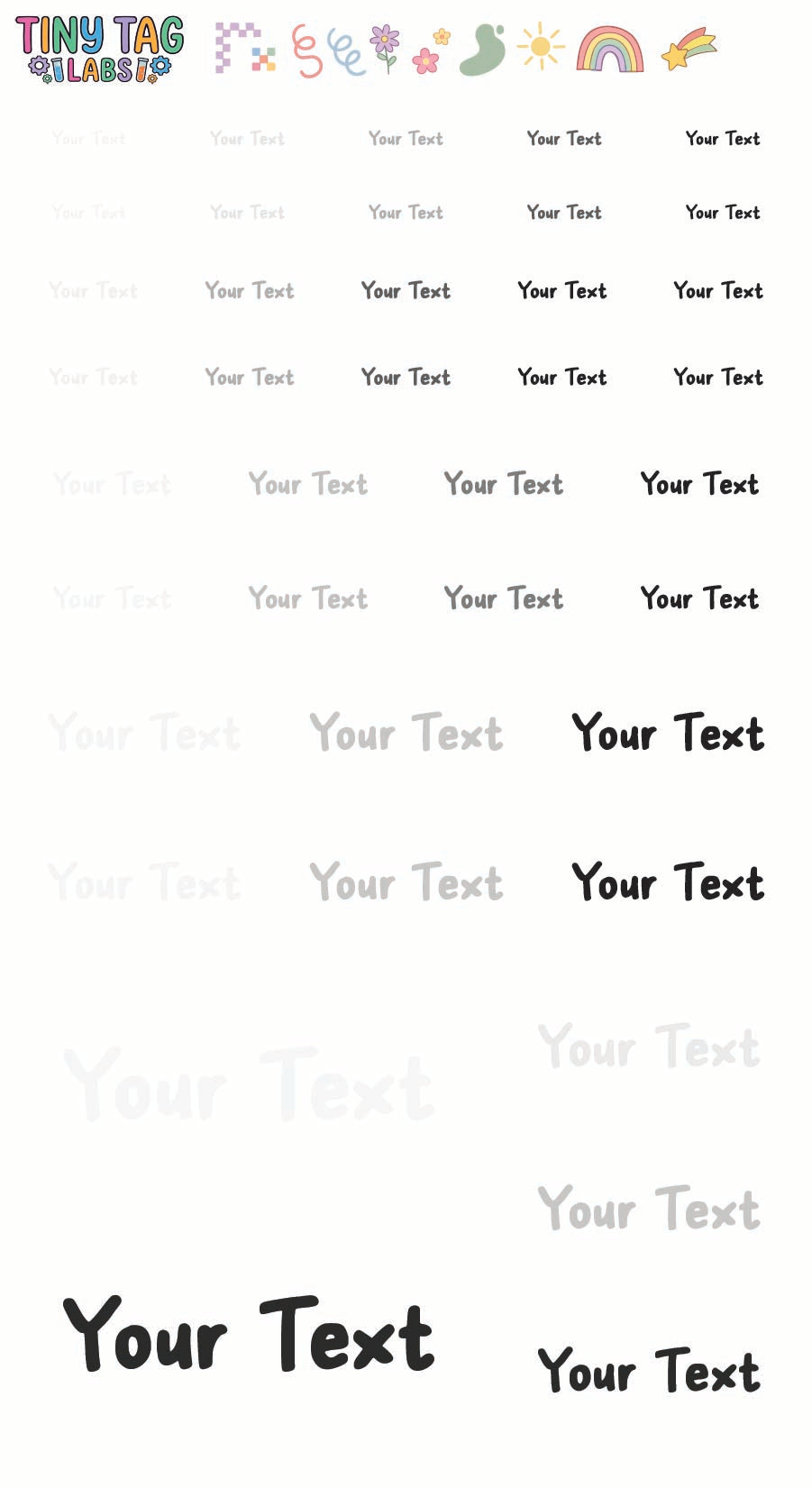 Custom Name Stickers — Black & White, Mix Sizes