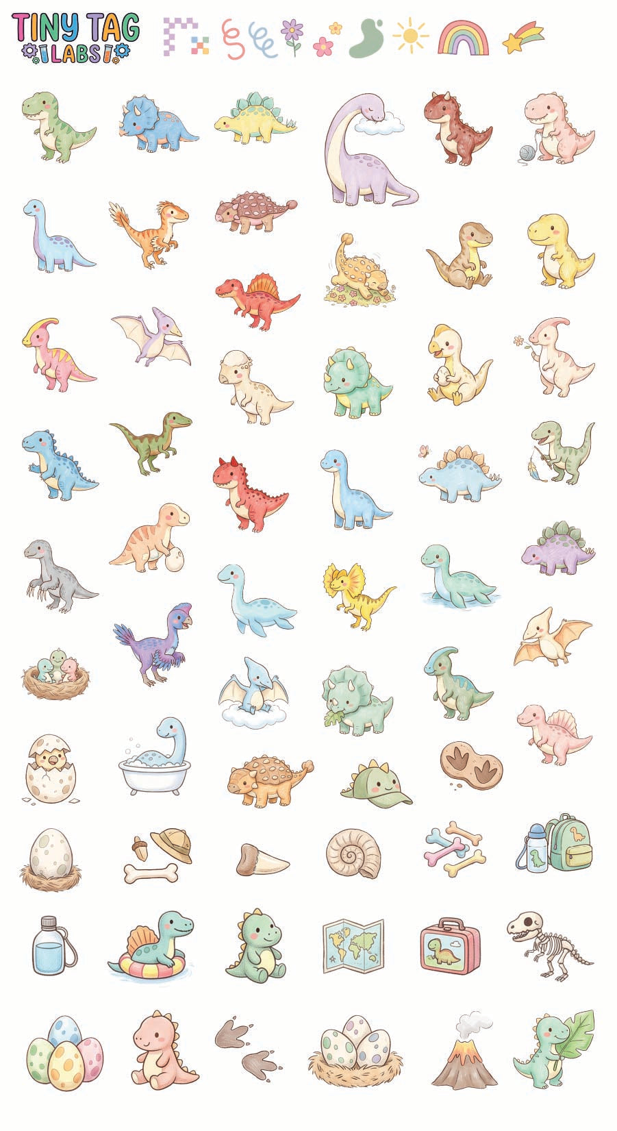 Dinosaur Stickers — Small Print