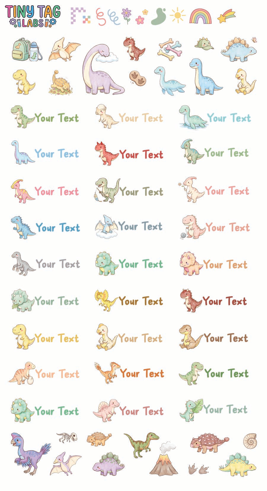 Dinosaur Name Stickers — Small Print