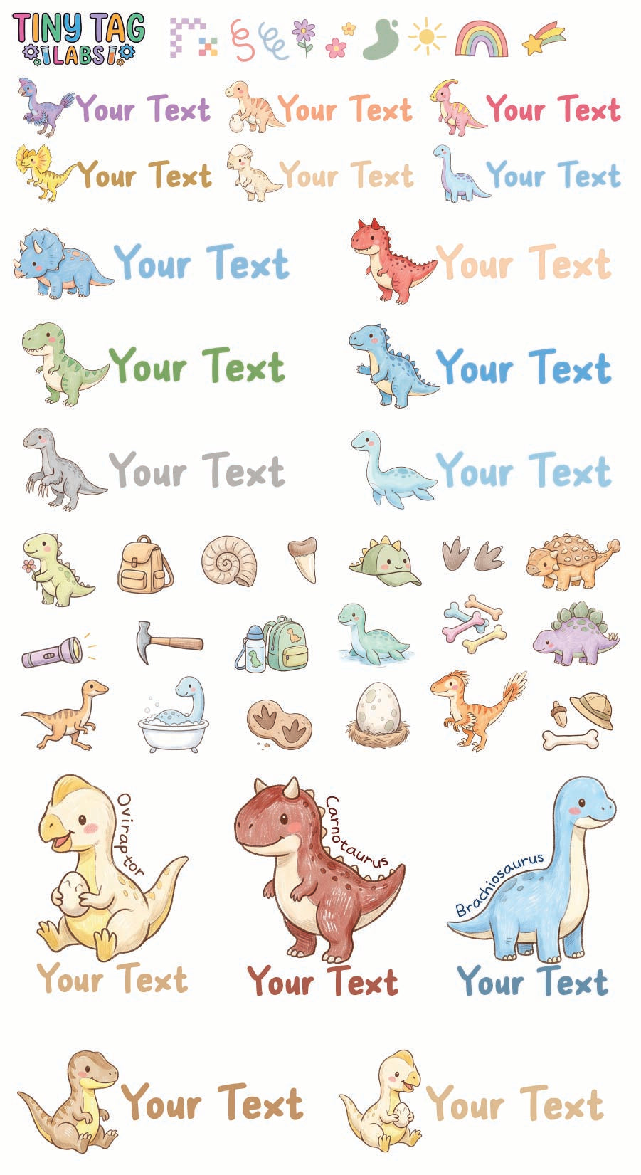 Dinosaur Name Stickers — Mix Sizes